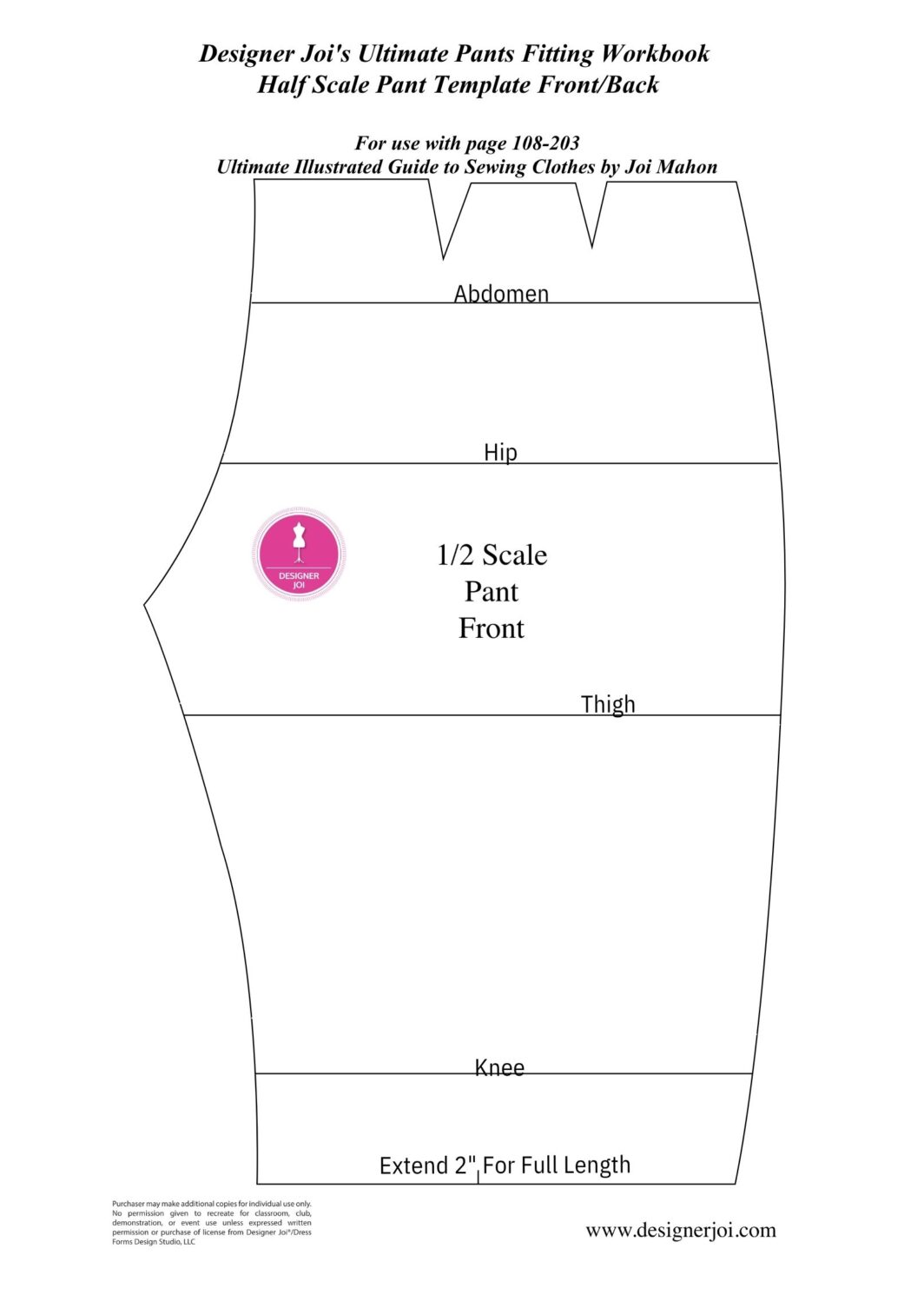 Half Scale Pant Fitting Template (As featured in The Ultimate Illustrated Guide to Sewing Clothes)