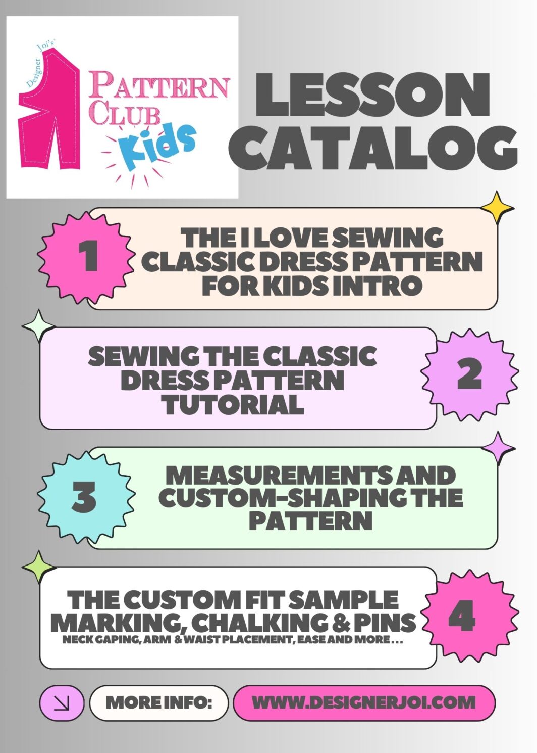 A lesson catalog of sewing patterns for kids